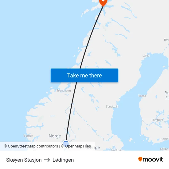 Skøyen Stasjon to Lødingen map