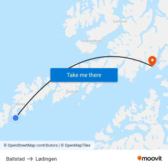 Ballstad to Lødingen map