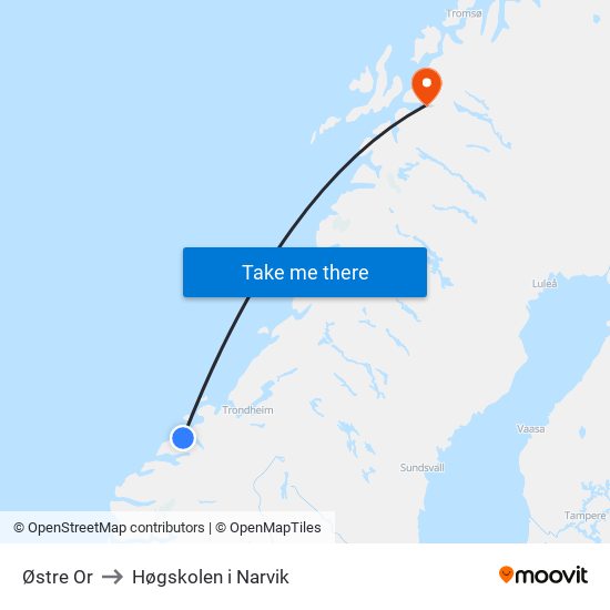 Østre Or to Høgskolen i Narvik map