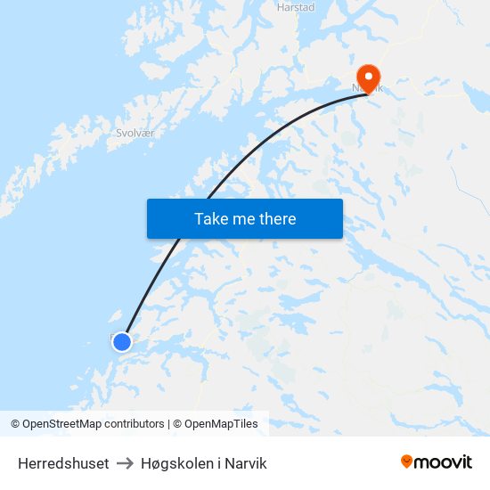 Herredshuset to Høgskolen i Narvik map