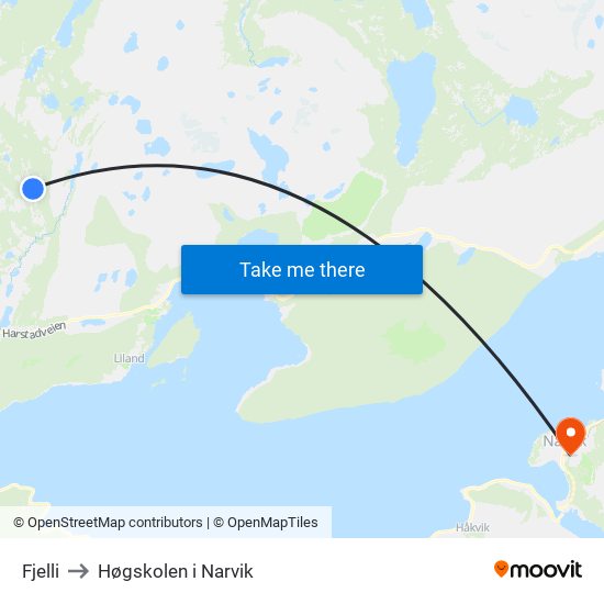 Fjelli to Høgskolen i Narvik map