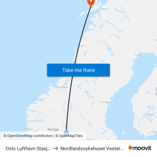 Oslo Lufthavn Stasjon to Nordlandssykehuset Vesterålen map