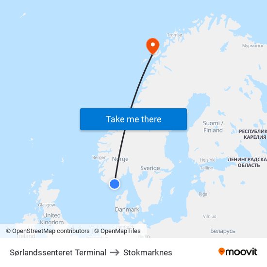 Sørlandssenteret Terminal to Stokmarknes map