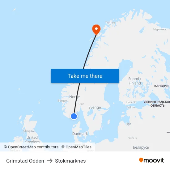Grimstad Odden to Stokmarknes map