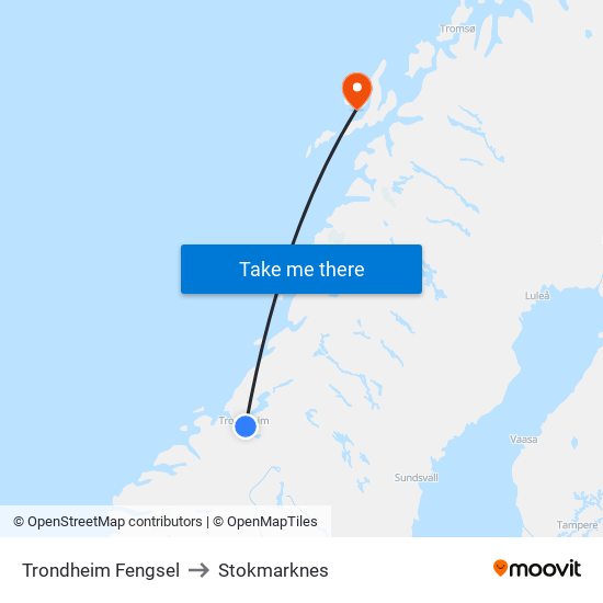 Trondheim Fengsel to Stokmarknes map