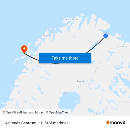 Kirkenes Sentrum to Stokmarknes map