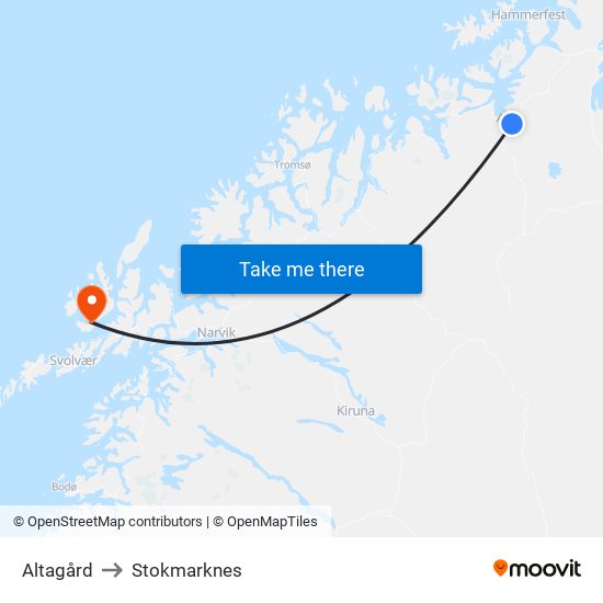 Altagård to Stokmarknes map