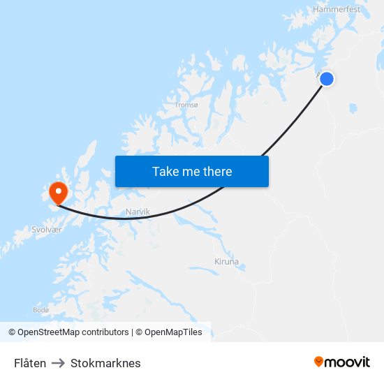 Flåten to Stokmarknes map