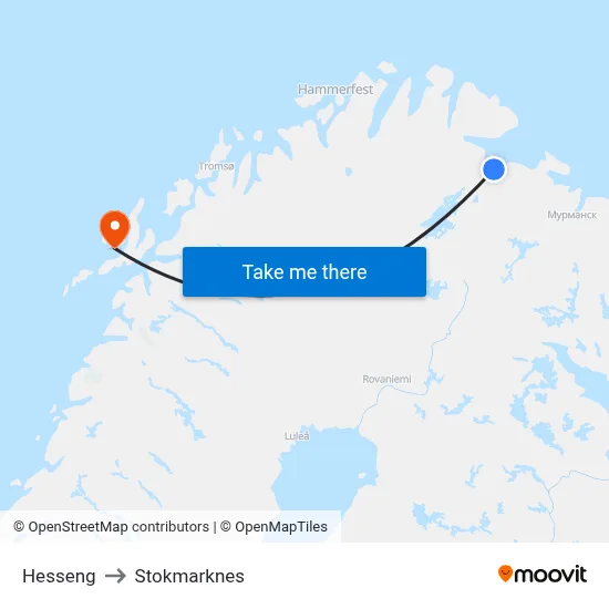 Hesseng to Stokmarknes map