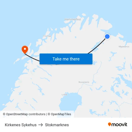 Kirkenes Sykehus to Stokmarknes map