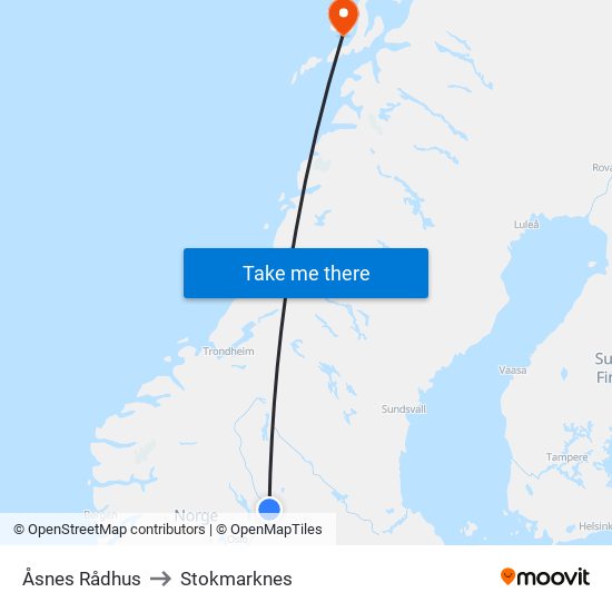 Åsnes Rådhus to Stokmarknes map