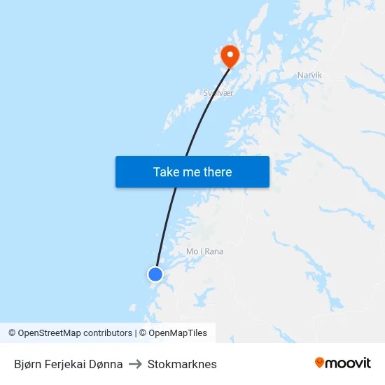 Bjørn Ferjekai Dønna to Stokmarknes map