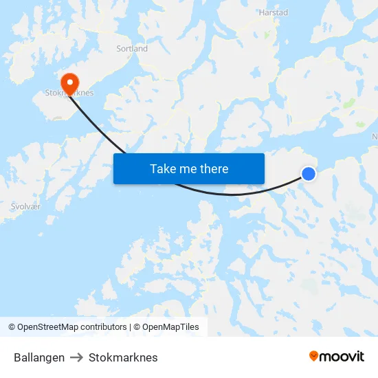 Ballangen to Stokmarknes map