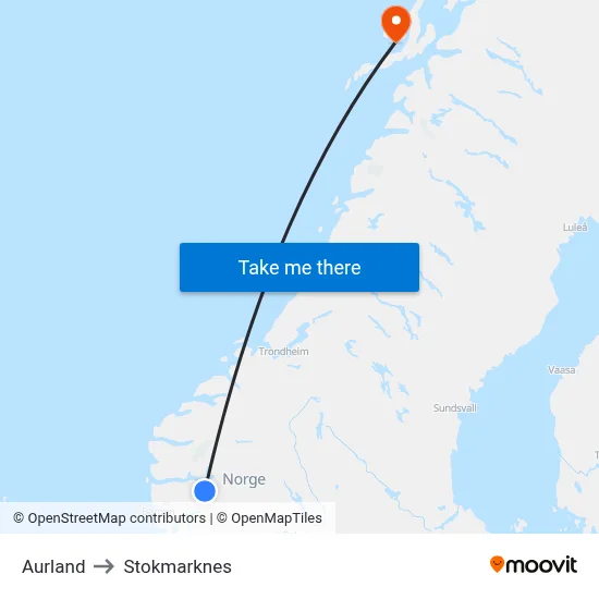 Aurland to Stokmarknes map