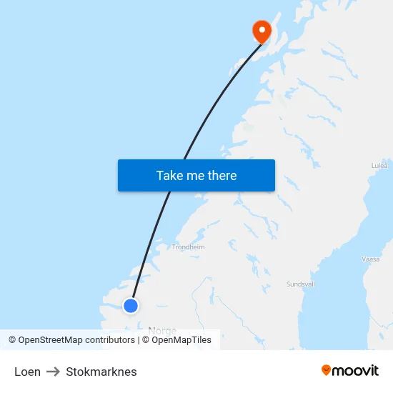 Loen to Stokmarknes map