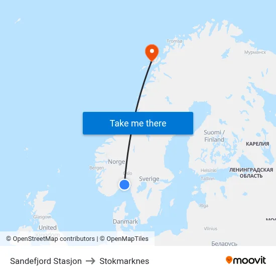 Sandefjord Stasjon to Stokmarknes map