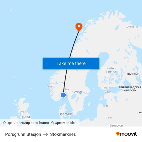 Porsgrunn Stasjon to Stokmarknes map