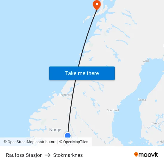 Raufoss Stasjon to Stokmarknes map