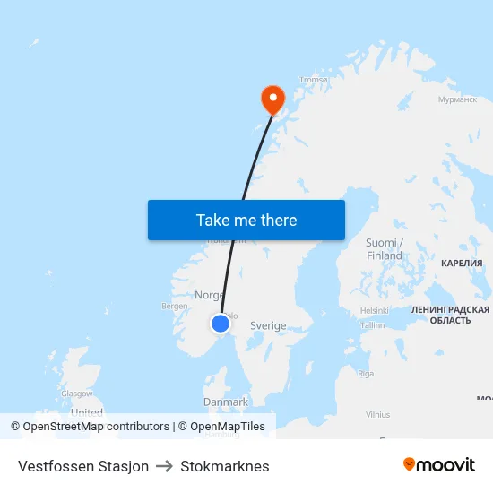 Vestfossen Stasjon to Stokmarknes map