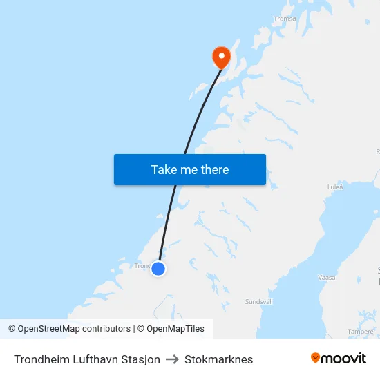 Trondheim Lufthavn Stasjon to Stokmarknes map
