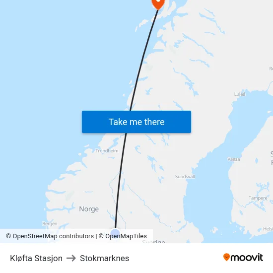 Kløfta Stasjon to Stokmarknes map