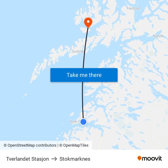 Tverlandet Stasjon to Stokmarknes map