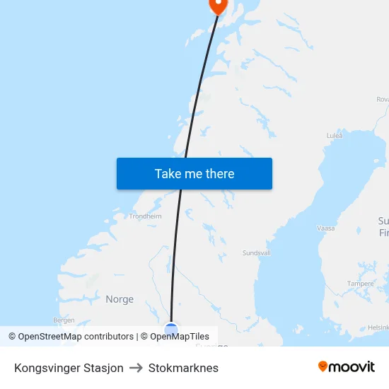 Kongsvinger Stasjon to Stokmarknes map