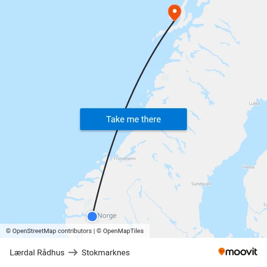 Lærdal Rådhus to Stokmarknes map