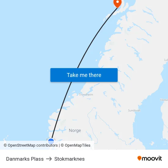 Danmarks Plass to Stokmarknes map