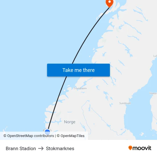 Brann Stadion to Stokmarknes map
