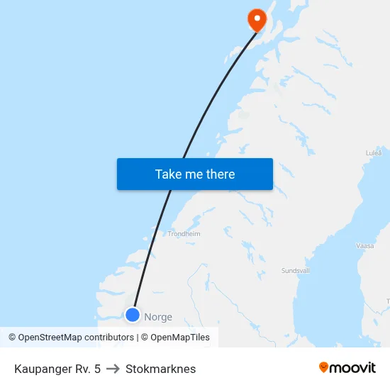 Kaupanger Rv. 5 to Stokmarknes map