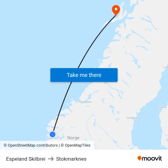 Espeland Skilbrei to Stokmarknes map