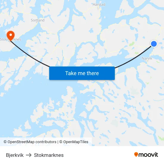 Bjerkvik to Stokmarknes map