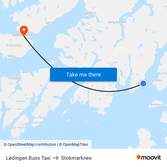 Lødingen Buss Taxi to Stokmarknes map