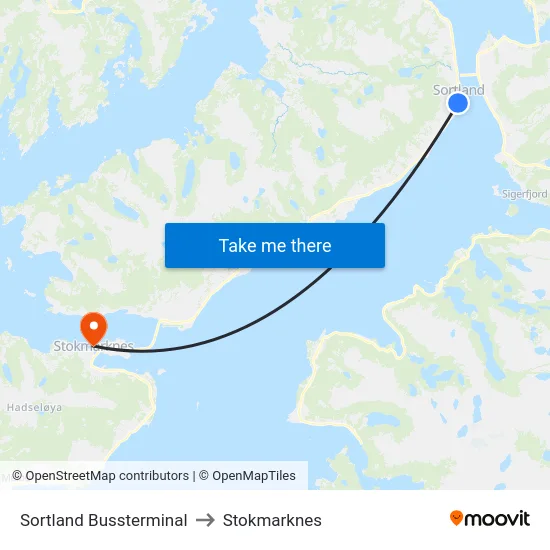 Sortland Bussterminal to Stokmarknes map