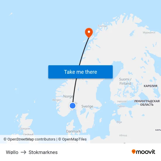 Wøllo to Stokmarknes map