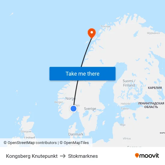Kongsberg Knutepunkt to Stokmarknes map