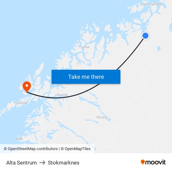 Alta Sentrum to Stokmarknes map