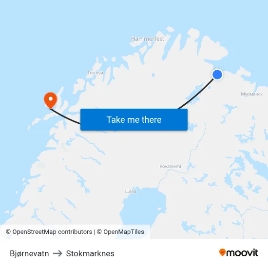 Bjørnevatn to Stokmarknes map