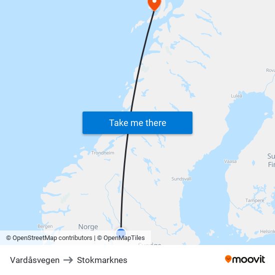 Vardåsvegen to Stokmarknes map