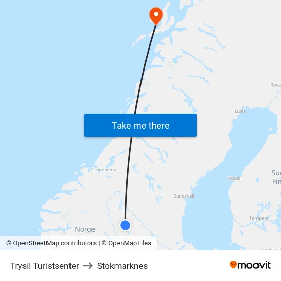 Trysil Turistsenter to Stokmarknes map