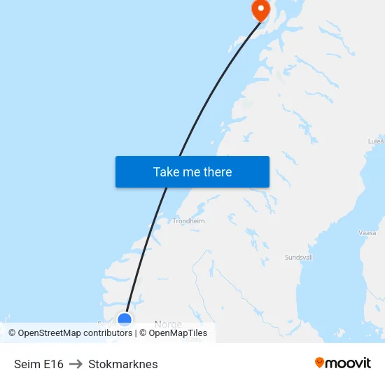 Seim E16 to Stokmarknes map