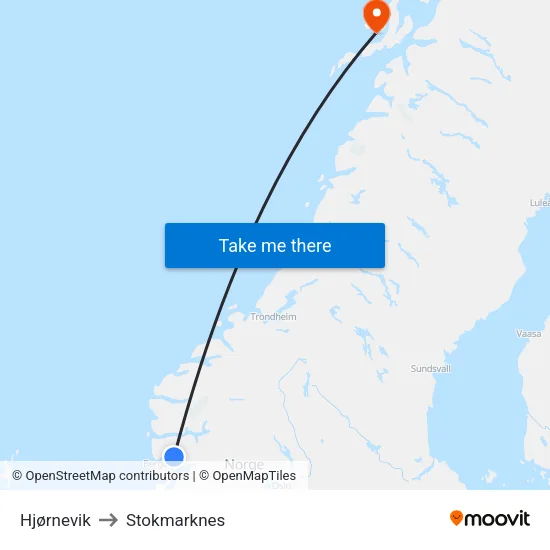 Hjørnevik to Stokmarknes map