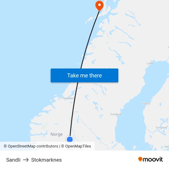 Sandli to Stokmarknes map