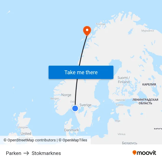 Parken to Stokmarknes map