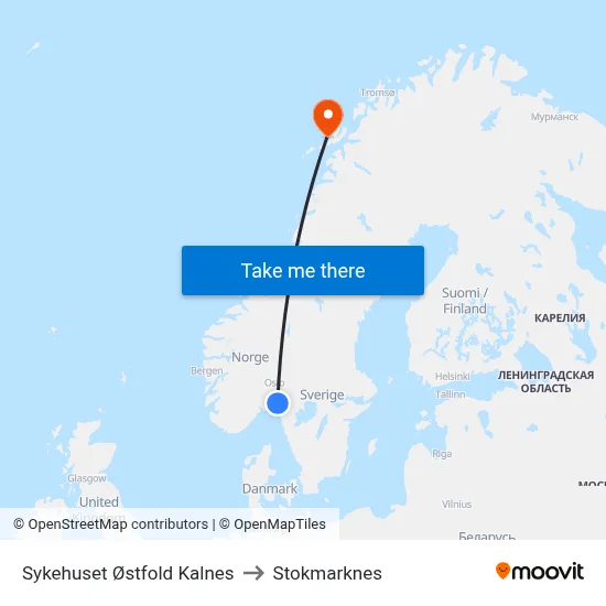 Sykehuset Østfold Kalnes to Stokmarknes map