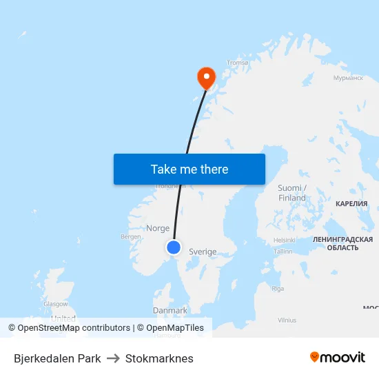 Bjerkedalen Park to Stokmarknes map