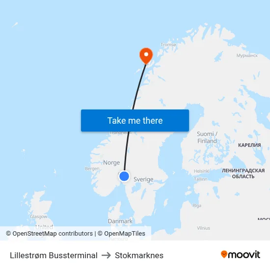 Lillestrøm Bussterminal to Stokmarknes map