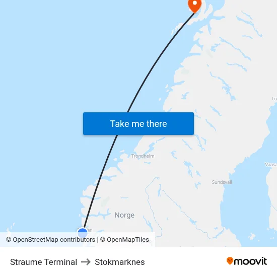 Straume Terminal to Stokmarknes map