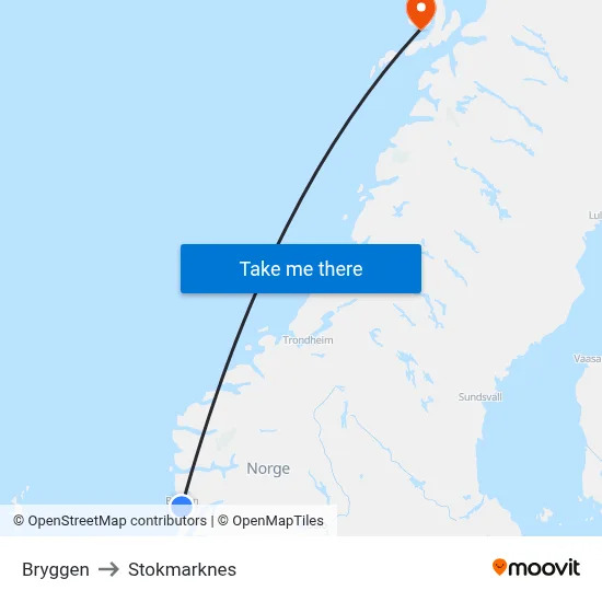 Bryggen to Stokmarknes map